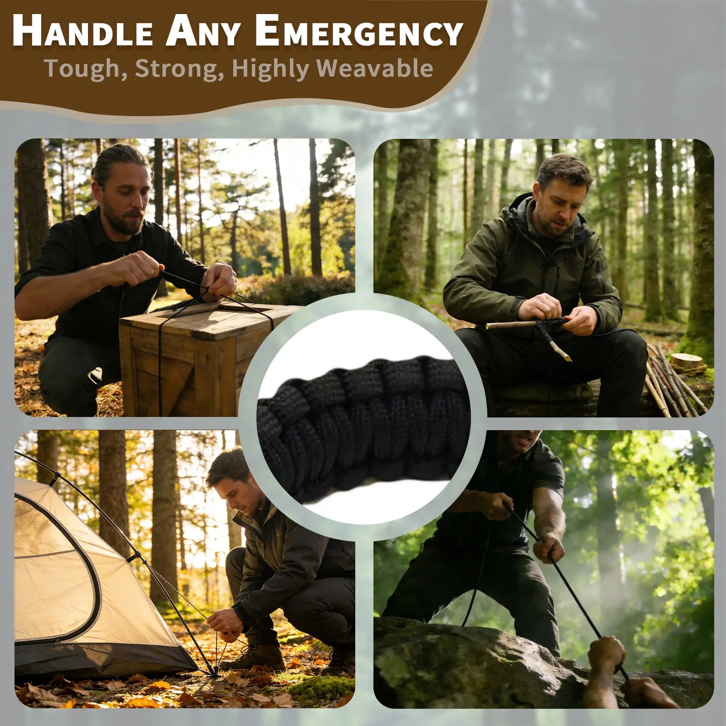 5-in-1 Multifunctional Disposable Paracord Bracelet - Fire Starter, Whistle, Compass, Mini Saw - Essential Outdoor Survival Gear for Hiking and Bushcraft Camping