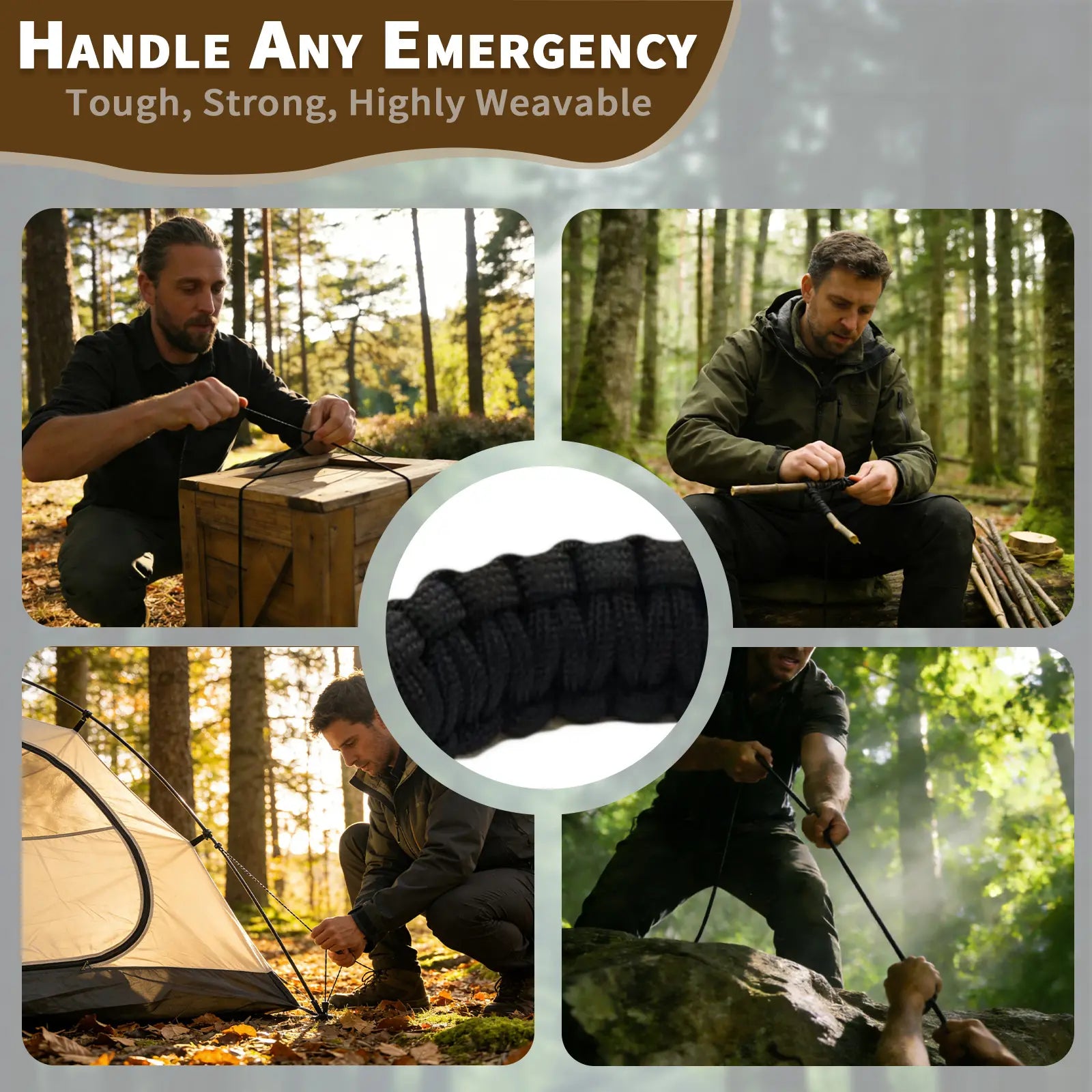 5-in-1 Multifunctional Disposable Paracord Bracelet - Fire Starter, Whistle, Compass, Mini Saw - Essential Outdoor Survival Gear for Hiking and Bushcraft Camping