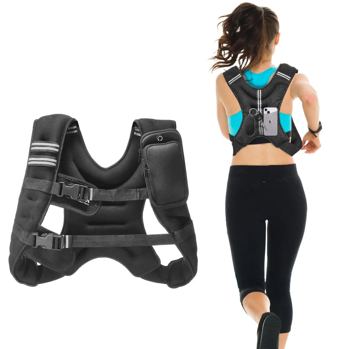 Vevor 12 lbs Weighted Vest with Reflective Stripe - Adjustable Body Weight Vest for Men and Women, Ideal for Strength Training, Running, Jogging, and Fitness Enhancement