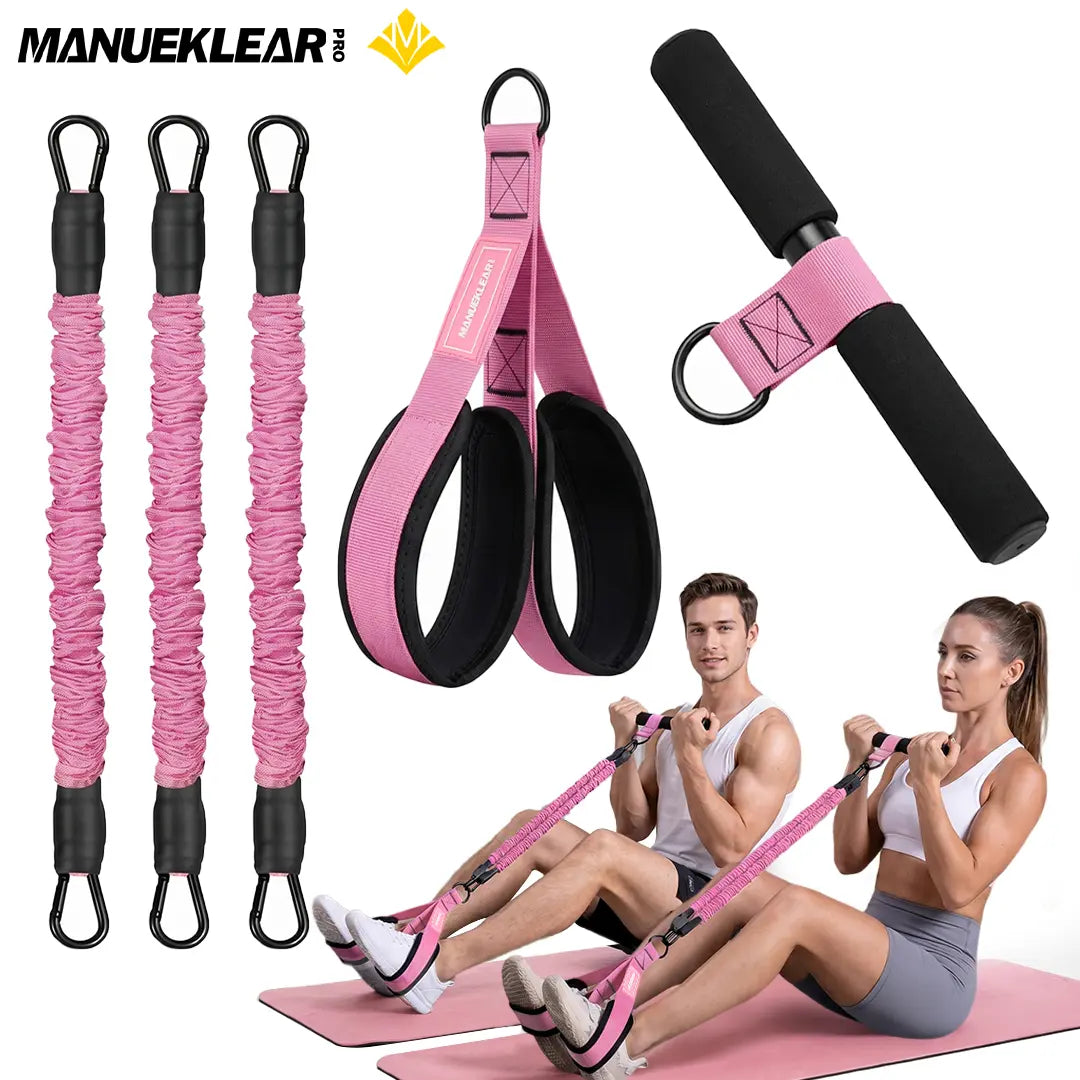 MANUEKLEAR Enhanced Multifunctional 3-Tube Pedal Resistance Bands with Adjustable Tension Handles for Comprehensive ABS, Waist, Arm, and Leg Training - Home Workout Equipment for Women