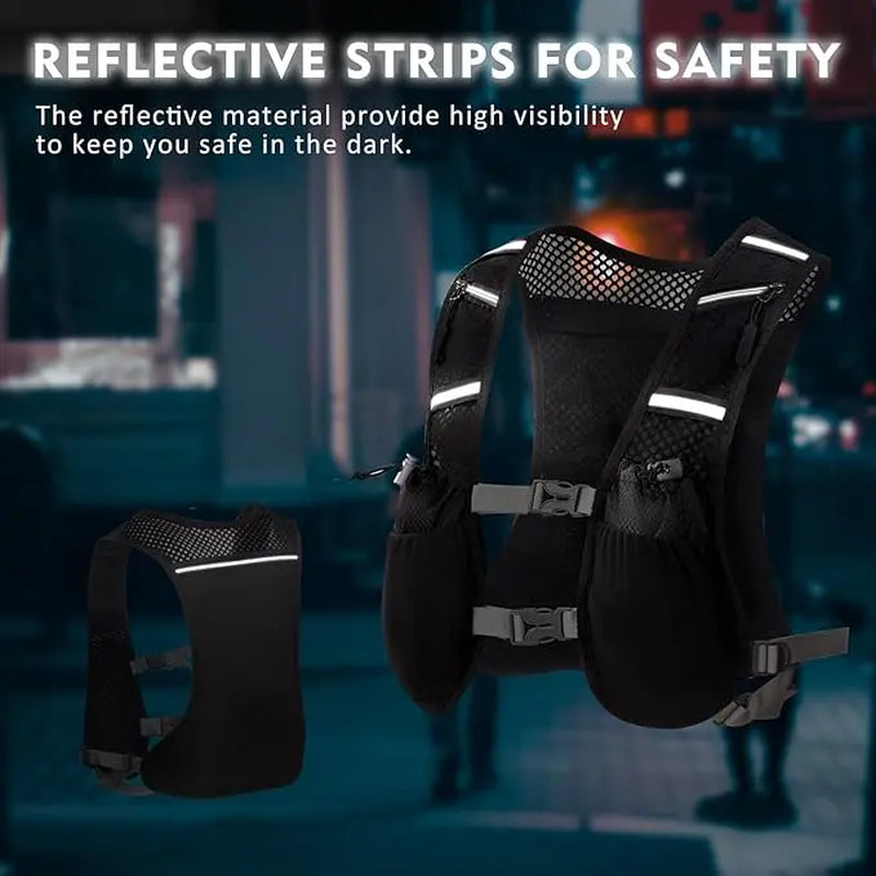 Hydration Vest Backpack for Men and Women - Breathable Mesh and Neoprene Design with 7 Pockets, Adjustable Fit, and Reflective Features for Hiking, Cycling, and Outdoor Activities
