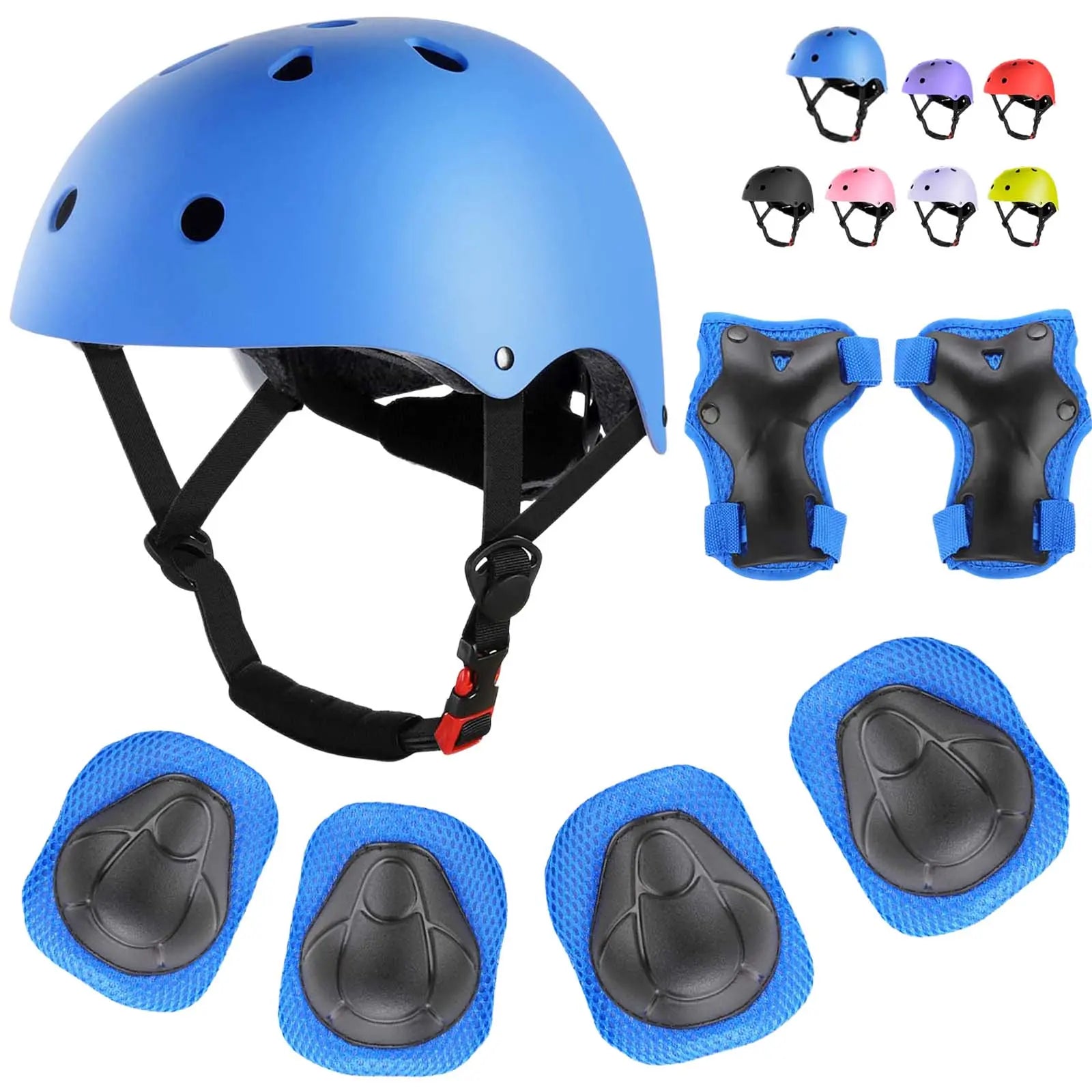 7-Piece Youth Protective Gear Set - Adjustable Helmet with Knee, Elbow, and Wrist Pads for Skateboarding, Biking, and Scootering (Ages 6-12)