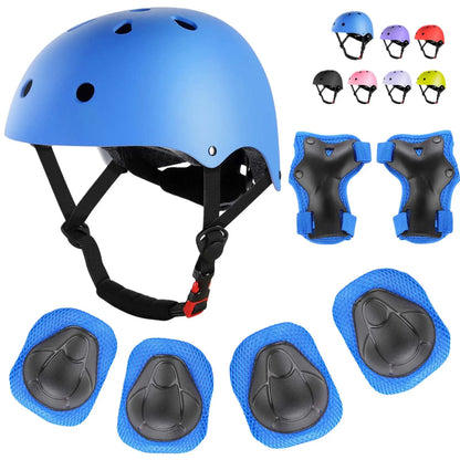 7-Piece Youth Protective Gear Set - Adjustable Helmet with Knee, Elbow, and Wrist Pads for Skateboarding, Biking, and Scootering (Ages 6-12)