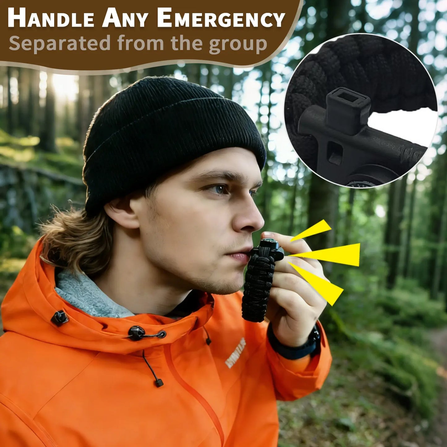 5-in-1 Multifunctional Disposable Paracord Bracelet - Fire Starter, Whistle, Compass, Mini Saw - Essential Outdoor Survival Gear for Hiking and Bushcraft Camping