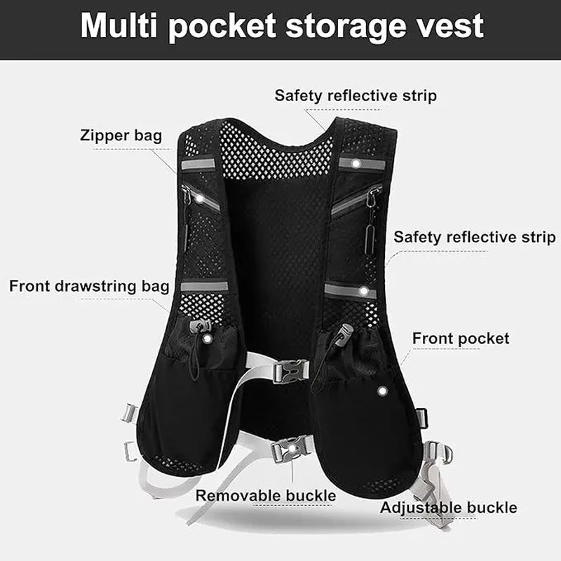 Hydration Vest Backpack for Men and Women - Breathable Mesh and Neoprene Design with 7 Pockets, Adjustable Fit, and Reflective Features for Hiking, Cycling, and Outdoor Activities