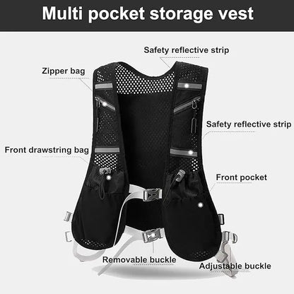 Hydration Vest Backpack for Men and Women - Breathable Mesh and Neoprene Design with 7 Pockets, Adjustable Fit, and Reflective Features for Hiking, Cycling, and Outdoor Activities