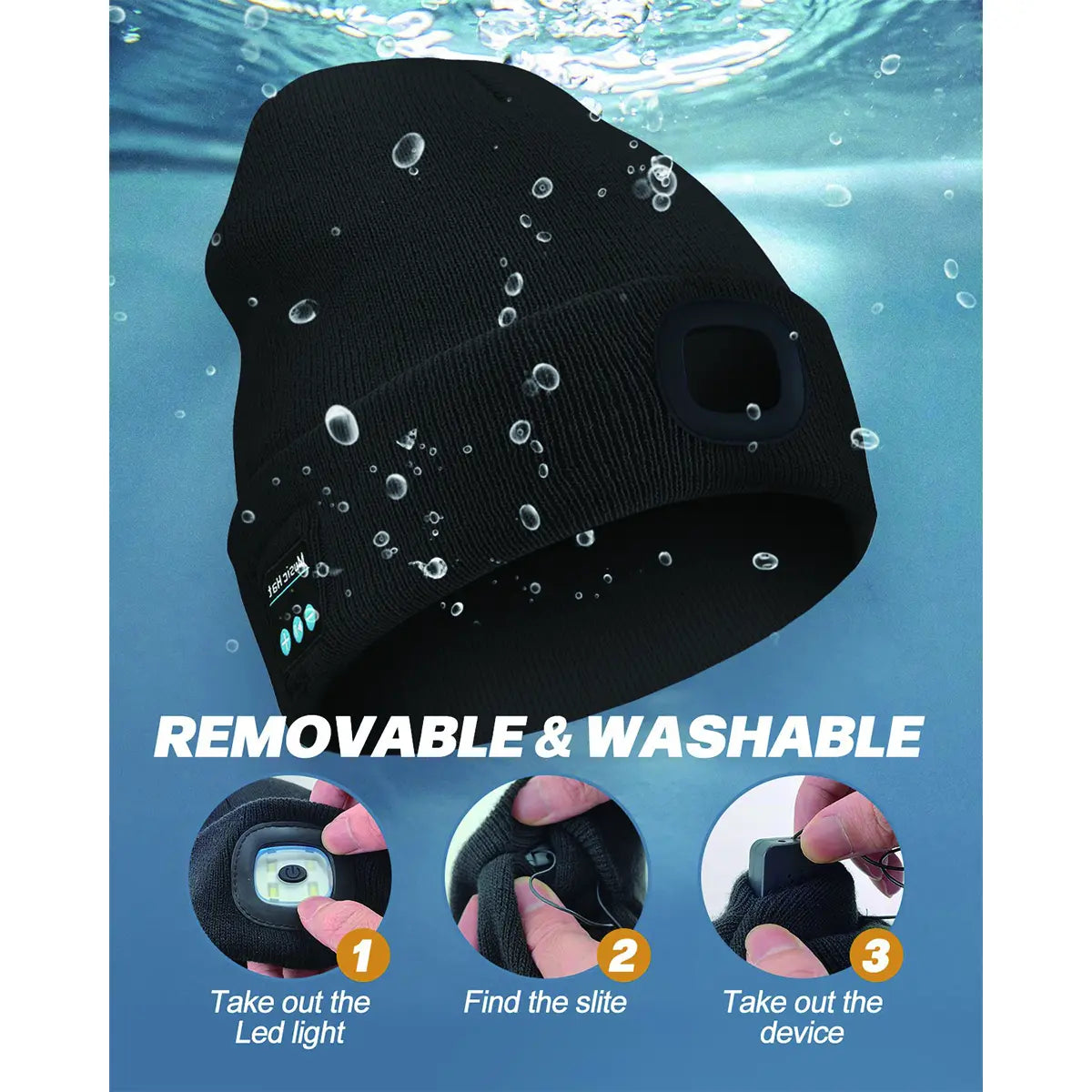 Bluetooth Beanie Hat with LED Headlight and Removable Speakers - USB Rechargeable Knit Winter Accessory for Music, Calls, and Outdoor Activities