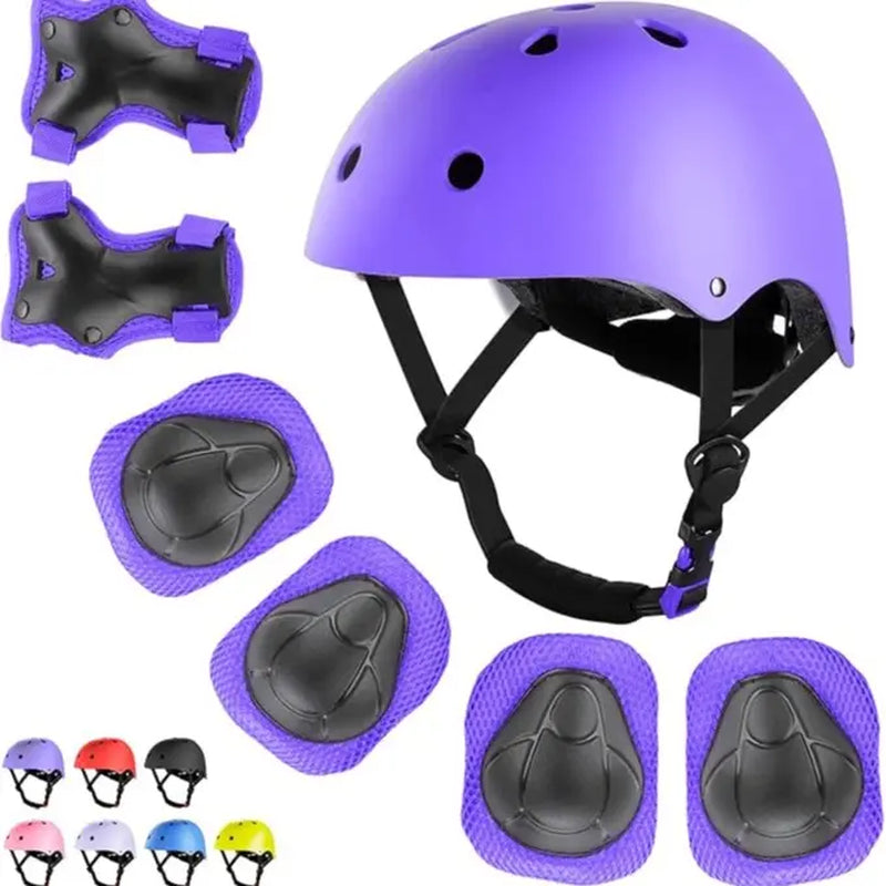 7-Piece Youth Protective Gear Set - Adjustable Helmet with Knee, Elbow, and Wrist Pads for Skateboarding, Biking, and Scootering (Ages 6-12)