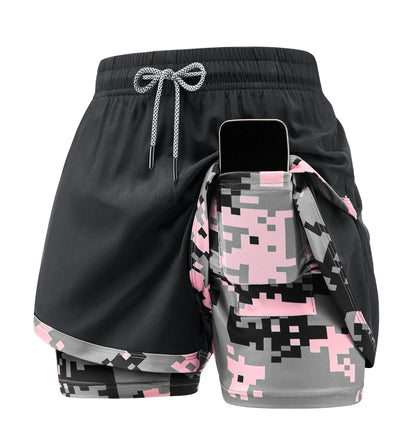 4-Pack Women's 2-in-1 Camouflage Running Shorts - Quick-Drying, Anti-Chafing Sportswear for Gym, Yoga, and Outdoor Activities