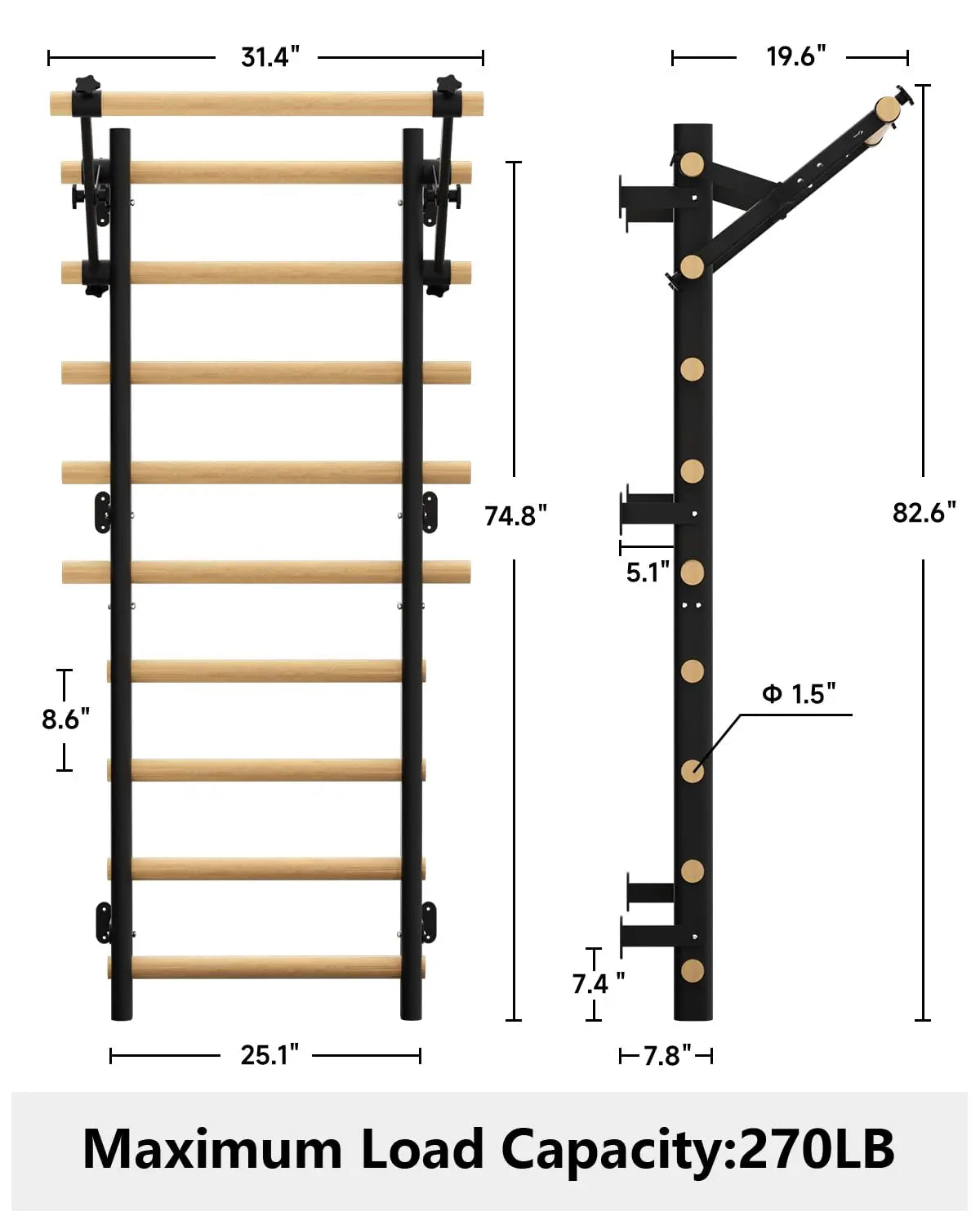 COFIYARD Wall-Mounted Wooden Swedish Ladder Gym with Pull-Up Bar, Dip Bars, and Workout Straps for Comprehensive Home Fitness Training