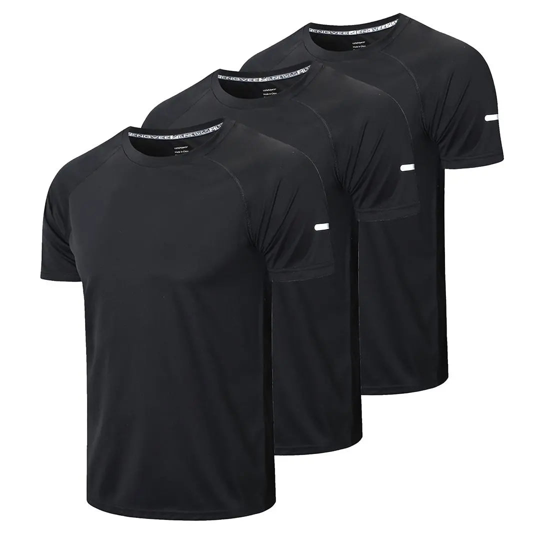 Men's Plus Size 3-Piece Athletic Workout Shirts - Quick-Drying, Moisture-Wicking Short Sleeve Mesh T-Shirts
