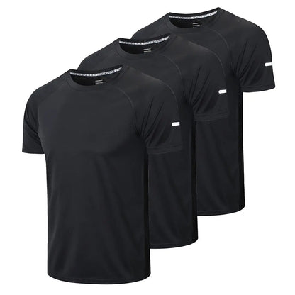 Men's Plus Size 3-Piece Athletic Workout Shirts - Quick-Drying, Moisture-Wicking Short Sleeve Mesh T-Shirts