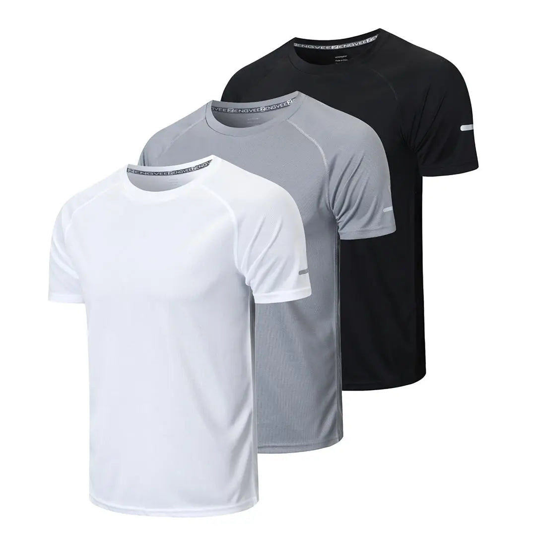 Men's Plus Size 3-Piece Athletic Workout Shirts - Quick-Drying, Moisture-Wicking Short Sleeve Mesh T-Shirts