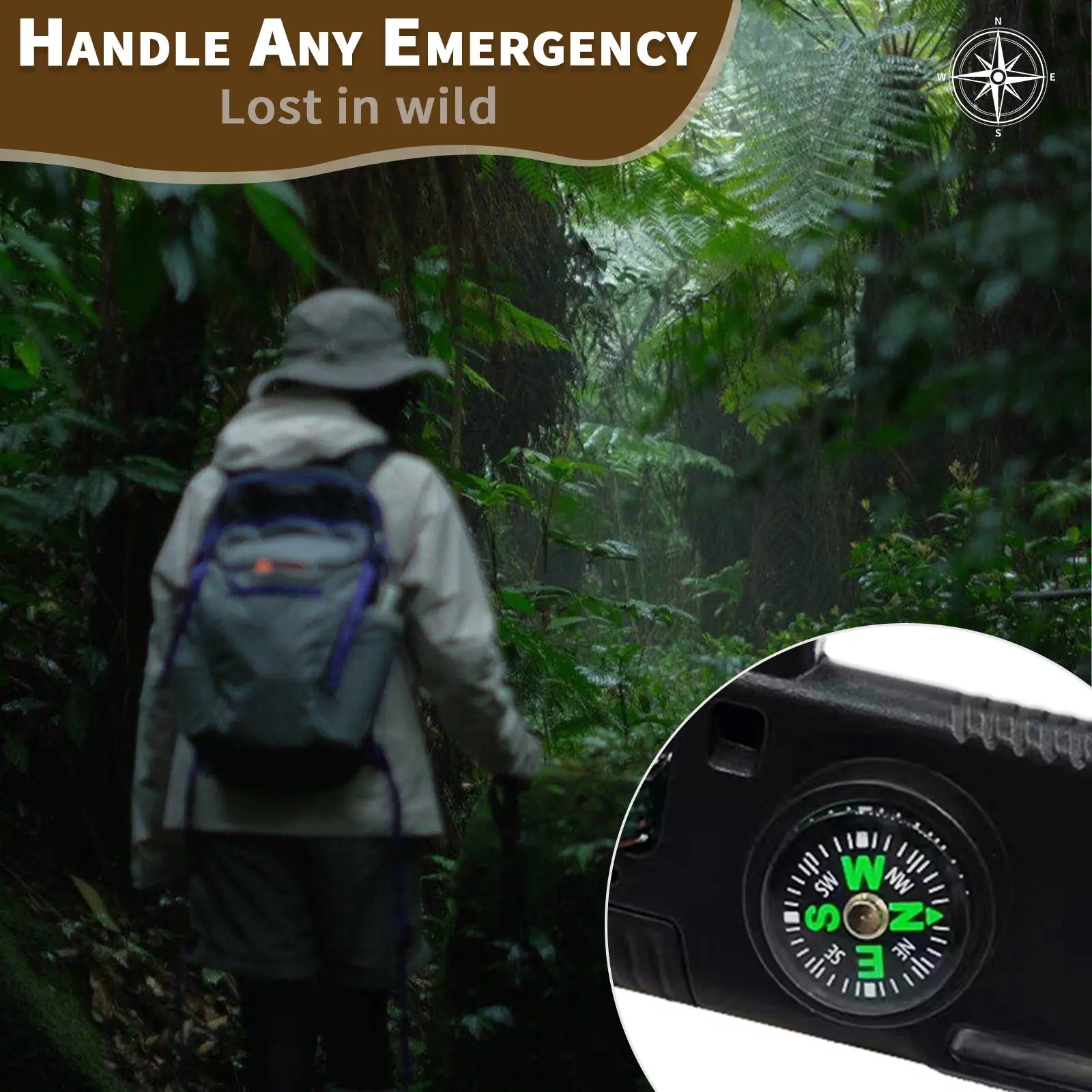 5-in-1 Multifunctional Disposable Paracord Bracelet - Fire Starter, Whistle, Compass, Mini Saw - Essential Outdoor Survival Gear for Hiking and Bushcraft Camping