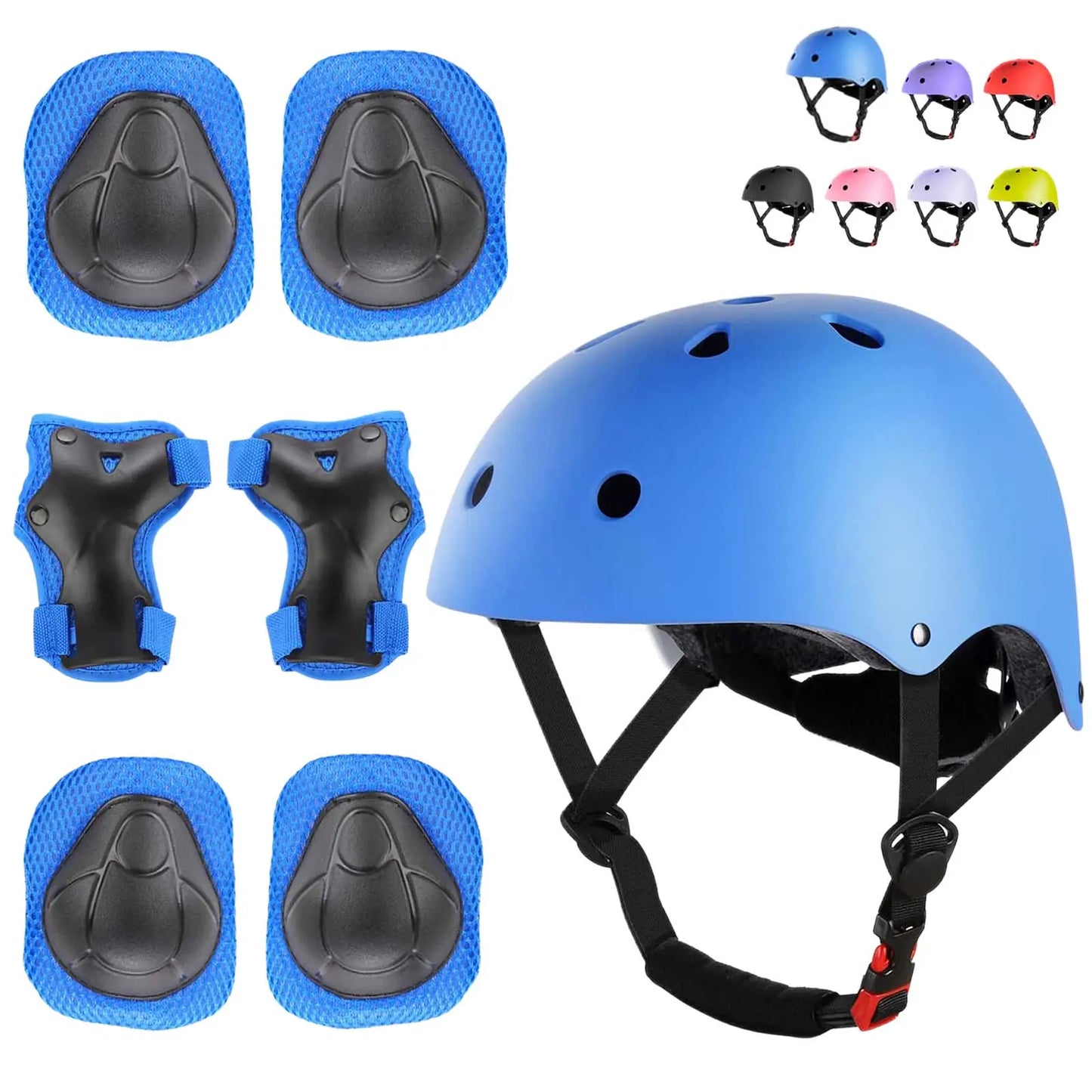 7-Piece Youth Protective Gear Set - Adjustable Helmet with Knee, Elbow, and Wrist Pads for Skateboarding, Biking, and Scootering (Ages 6-12)