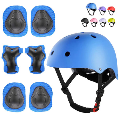 7-Piece Youth Protective Gear Set - Adjustable Helmet with Knee, Elbow, and Wrist Pads for Skateboarding, Biking, and Scootering (Ages 6-12)