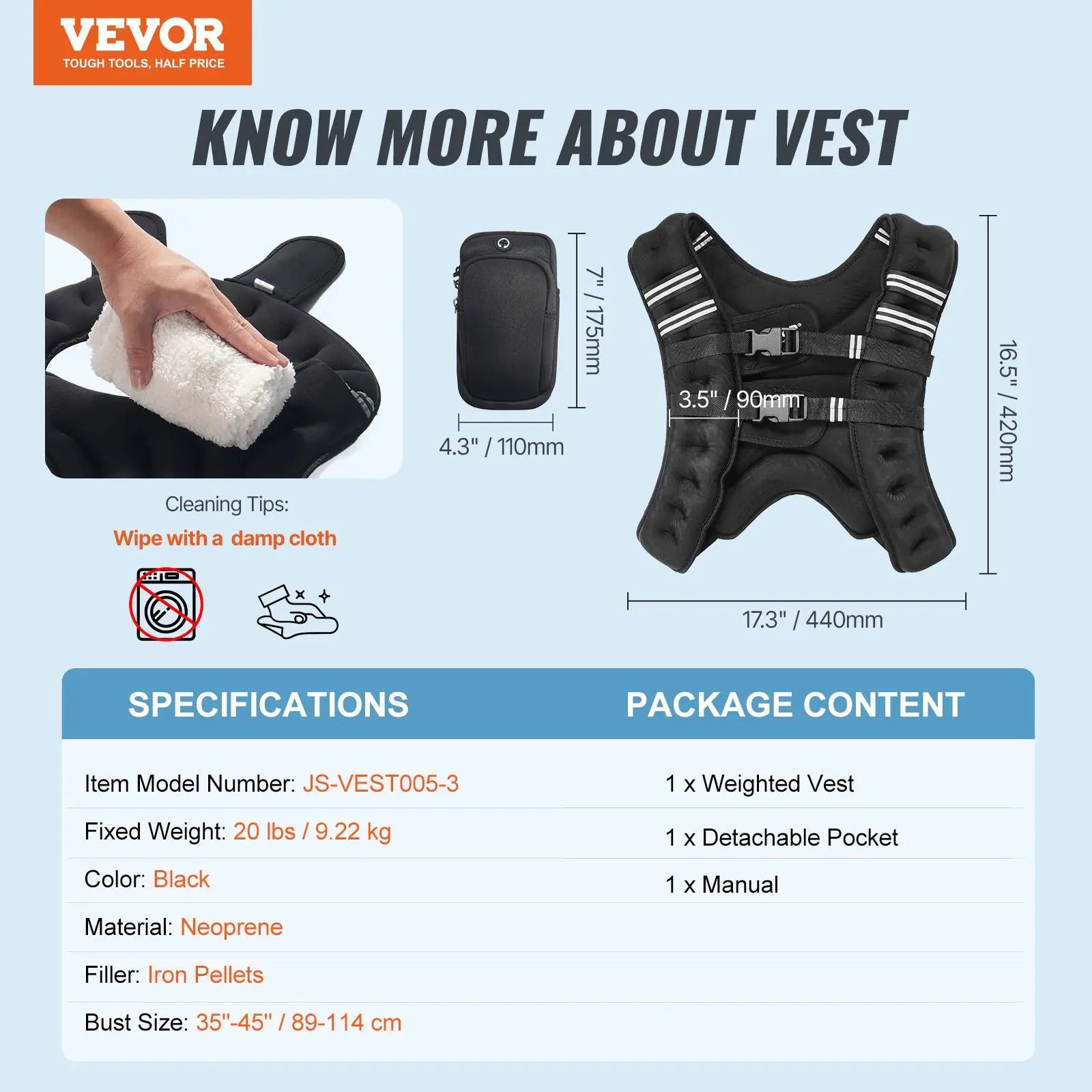 Vevor 12 lbs Weighted Vest with Reflective Stripe - Adjustable Body Weight Vest for Men and Women, Ideal for Strength Training, Running, Jogging, and Fitness Enhancement