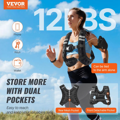Vevor 12 lbs Weighted Vest with Reflective Stripe - Adjustable Body Weight Vest for Men and Women, Ideal for Strength Training, Running, Jogging, and Fitness Enhancement