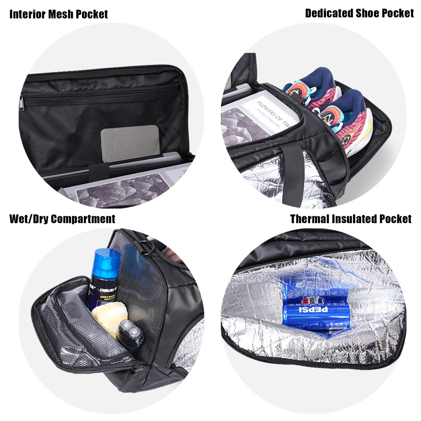 Multi-Functional 40L Travel Sports Duffel Backpack - Waterproof, Insulated Front Pocket, Ventilated Shoe Compartment, Lightweight Design for Camping, Hiking, and Travel