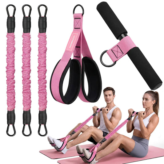 MANUEKLEAR Enhanced Multifunctional 3-Tube Pedal Resistance Bands with Adjustable Tension Handles for Comprehensive ABS, Waist, Arm, and Leg Training - Home Workout Equipment for Women