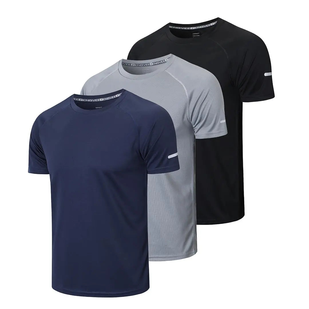 Men's Plus Size 3-Piece Athletic Workout Shirts - Quick-Drying, Moisture-Wicking Short Sleeve Mesh T-Shirts