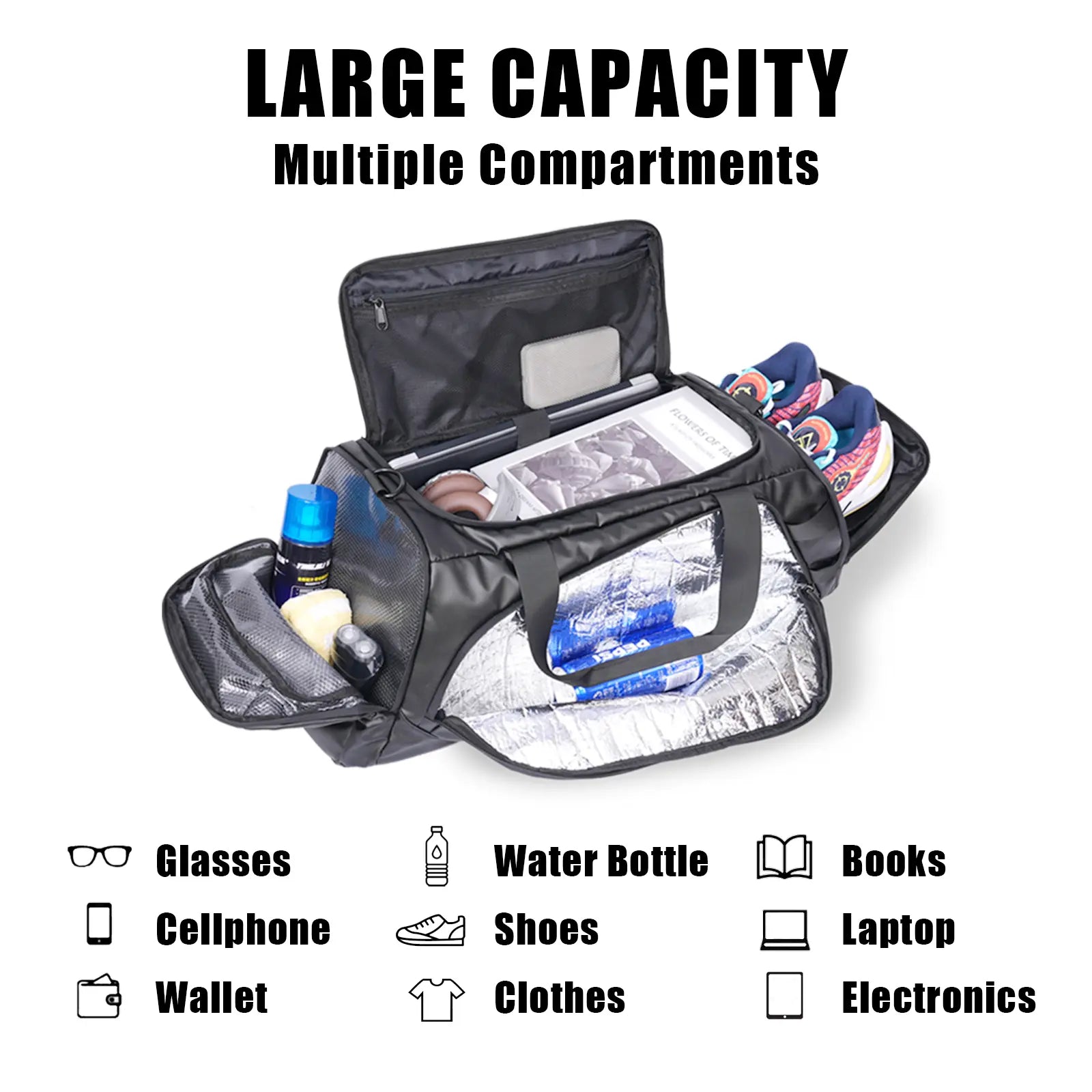 Multi-Functional 40L Travel Sports Duffel Backpack - Waterproof, Insulated Front Pocket, Ventilated Shoe Compartment, Lightweight Design for Camping, Hiking, and Travel