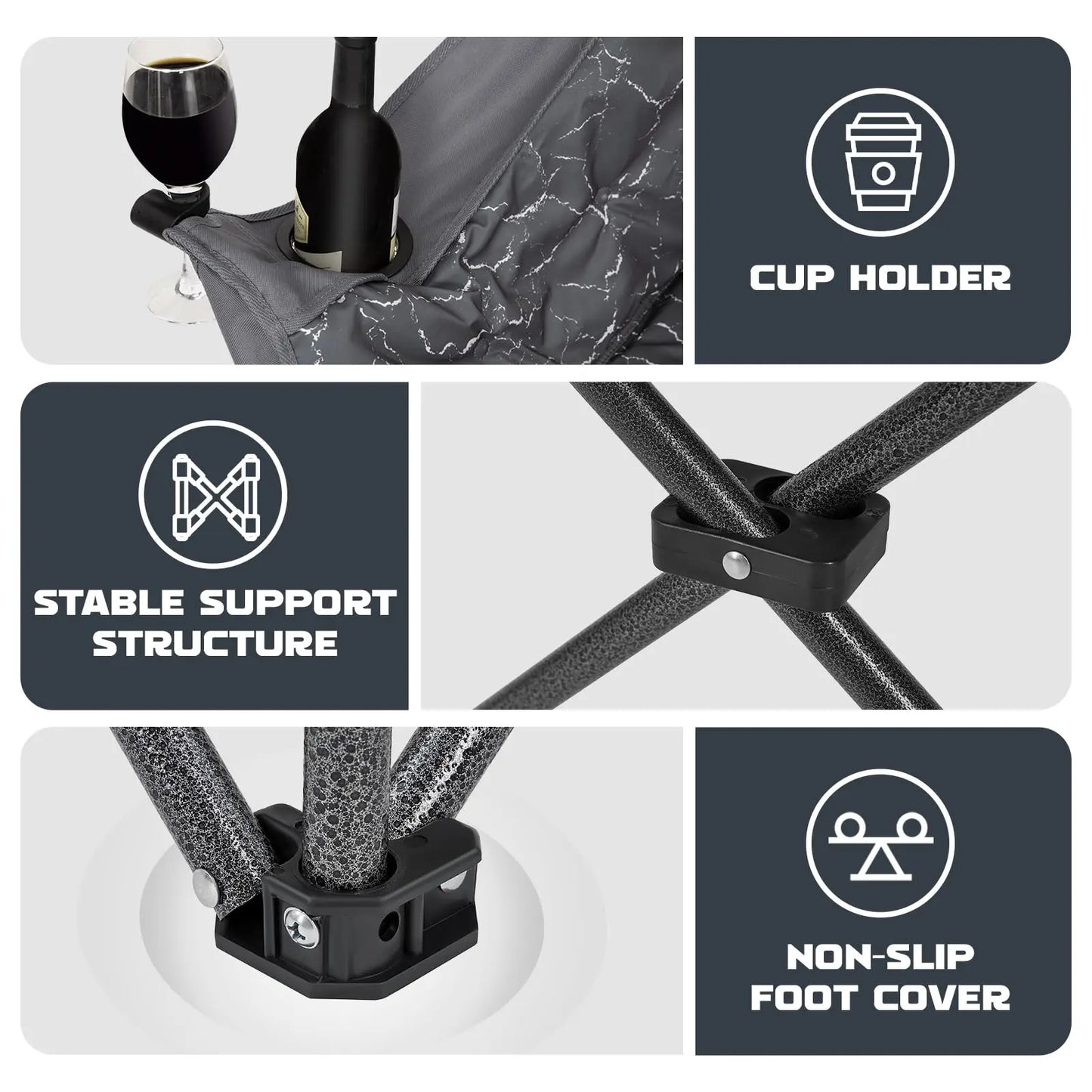 Kingcamp Oversized Double Camping Chair for Adults, Folding Padded Loveseat with Cup and Wine Glass Holders, Supports 440 lbs, Adjustable Portable Outdoor Couch