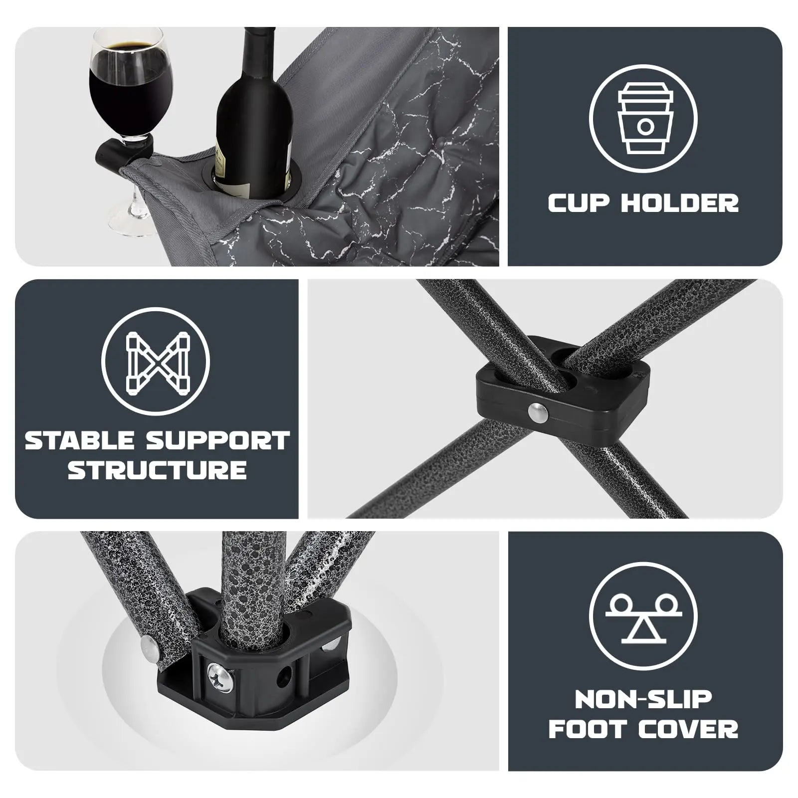 Kingcamp Oversized Double Camping Chair for Adults, Folding Padded Loveseat with Cup and Wine Glass Holders, Supports 440 lbs, Adjustable Portable Outdoor Couch
