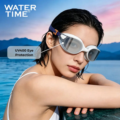 WATERTIME Wide View Adult Swim Goggles with Anti-Fog Technology, Soft Silicone Seal, and Adjustable Strap