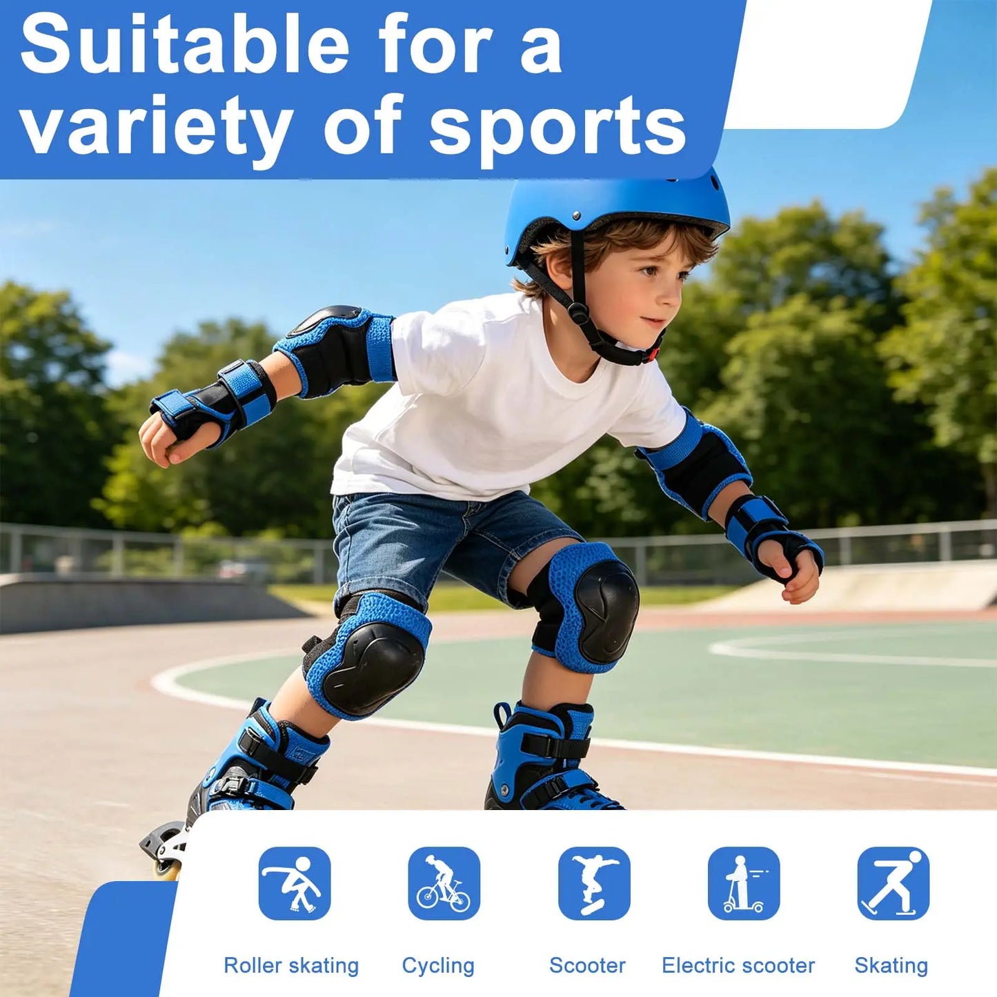 7-Piece Youth Protective Gear Set - Adjustable Helmet with Knee, Elbow, and Wrist Pads for Skateboarding, Biking, and Scootering (Ages 6-12)