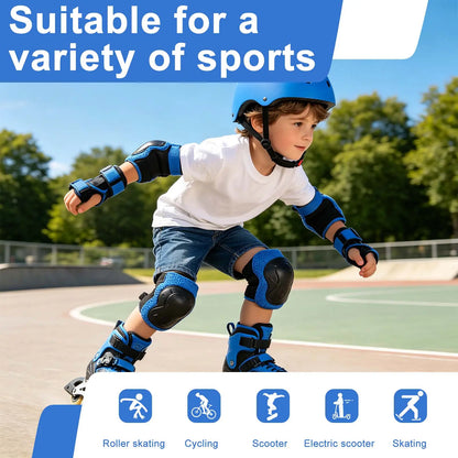 7-Piece Youth Protective Gear Set - Adjustable Helmet with Knee, Elbow, and Wrist Pads for Skateboarding, Biking, and Scootering (Ages 6-12)