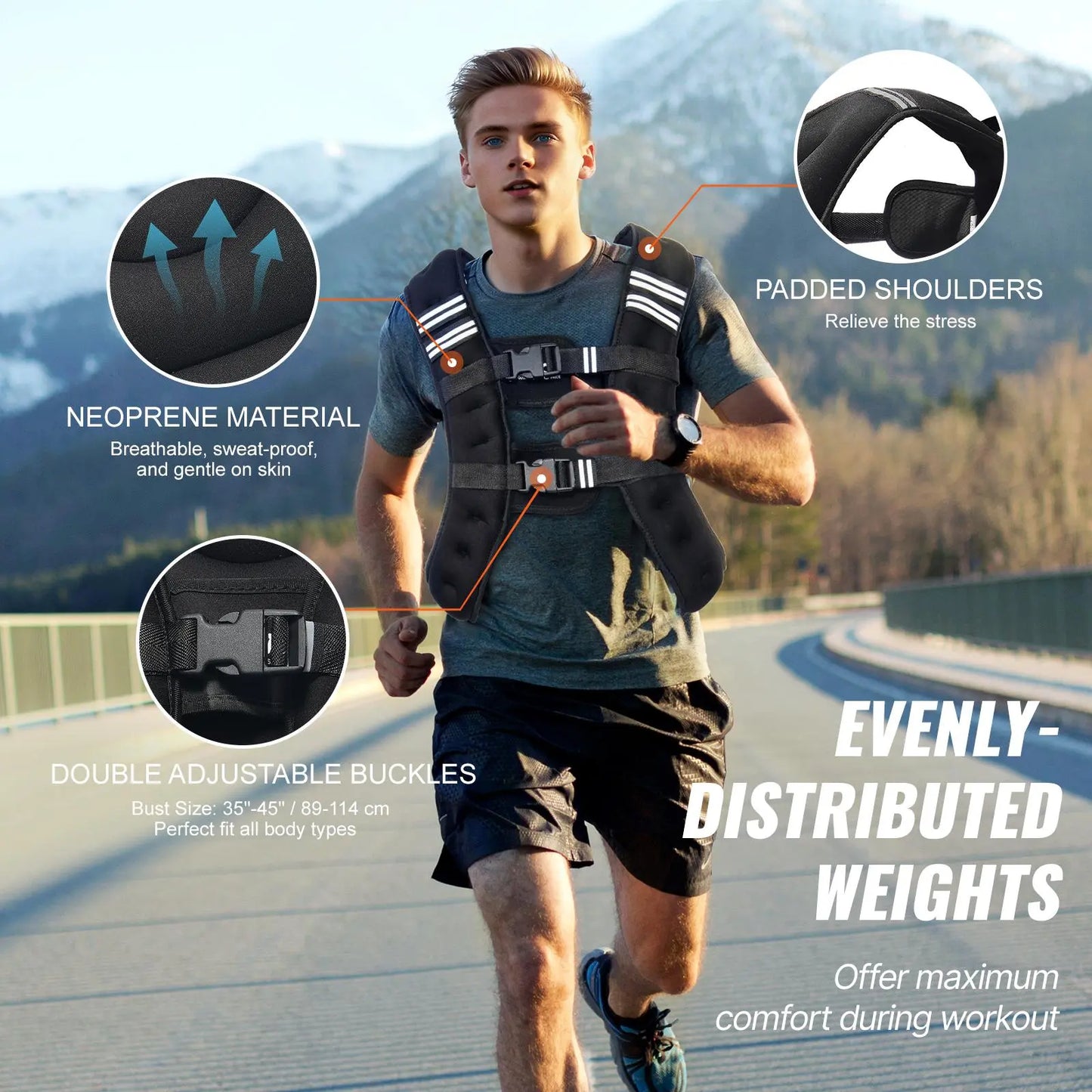 Vevor 12 lbs Weighted Vest with Reflective Stripe - Adjustable Body Weight Vest for Men and Women, Ideal for Strength Training, Running, Jogging, and Fitness Enhancement