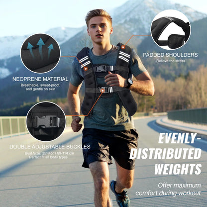 Vevor 12 lbs Weighted Vest with Reflective Stripe - Adjustable Body Weight Vest for Men and Women, Ideal for Strength Training, Running, Jogging, and Fitness Enhancement
