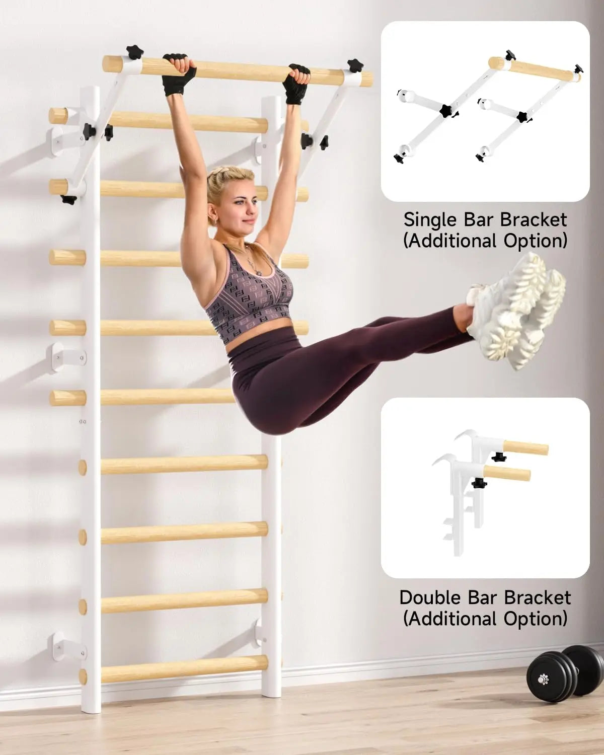 COFIYARD Wall-Mounted Wooden Swedish Ladder Gym with Pull-Up Bar, Dip Bars, and Workout Straps for Comprehensive Home Fitness Training