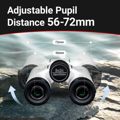 Seestar 8x24mm Compact Binoculars with 0.8m Close Focus and FMC Coating for Sports, Concerts, and Hiking