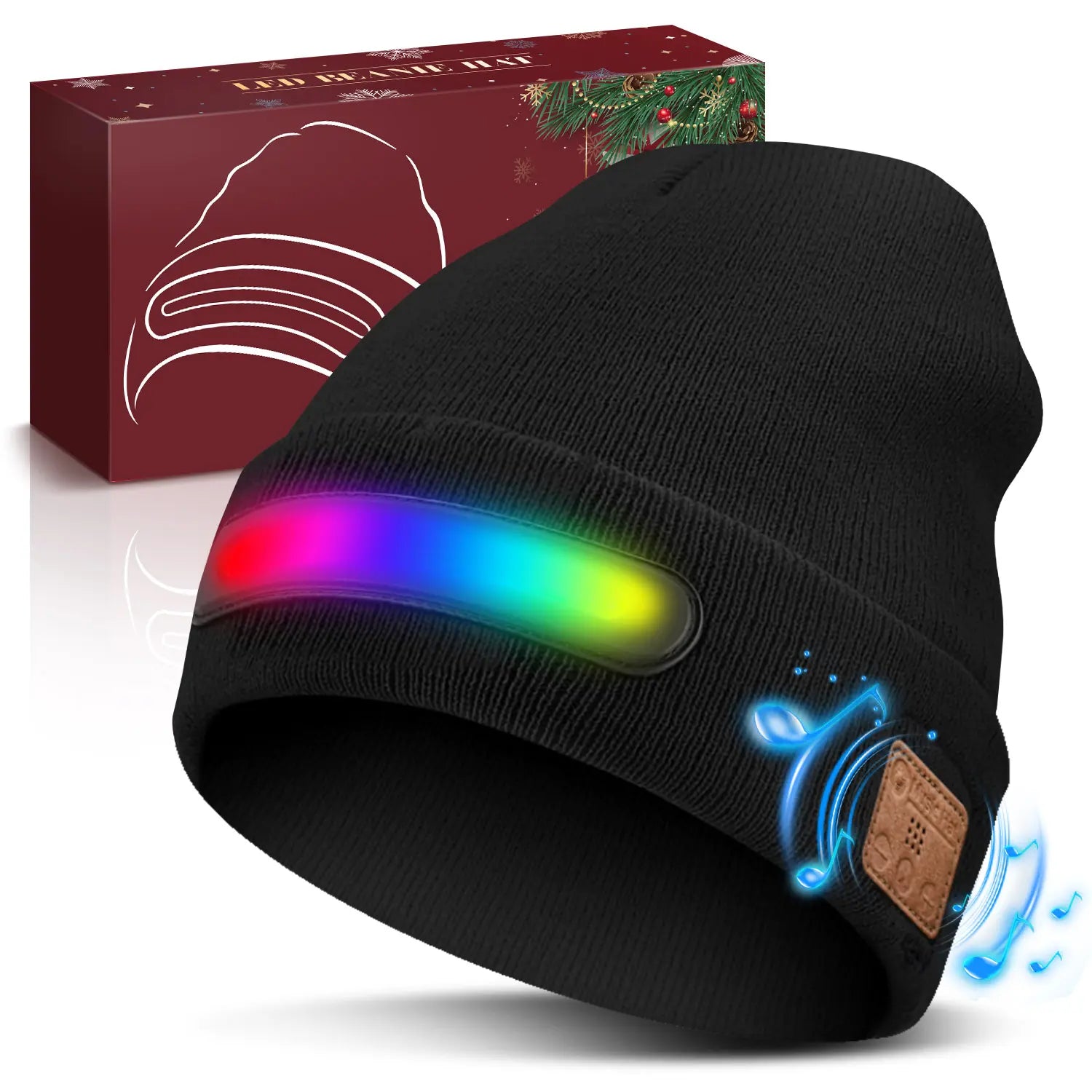 Bluetooth Beanie Hat with LED Headlight and Removable Speakers - USB Rechargeable Knit Winter Accessory for Music, Calls, and Outdoor Activities