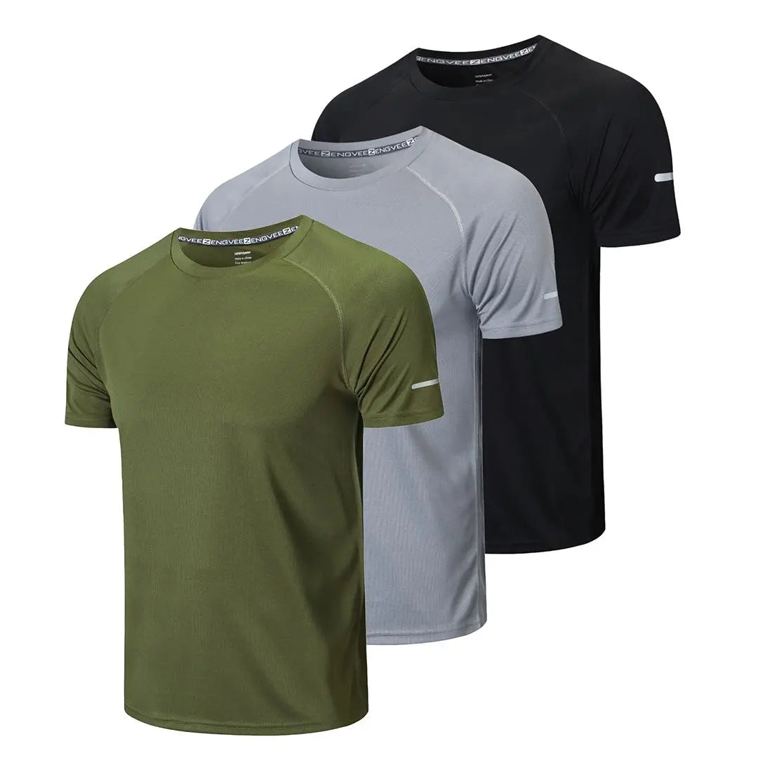 Men's Plus Size 3-Piece Athletic Workout Shirts - Quick-Drying, Moisture-Wicking Short Sleeve Mesh T-Shirts
