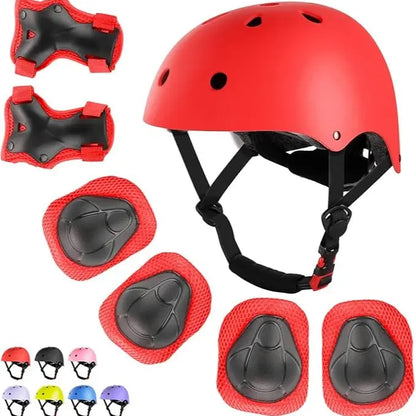 7-Piece Youth Protective Gear Set - Adjustable Helmet with Knee, Elbow, and Wrist Pads for Skateboarding, Biking, and Scootering (Ages 6-12)