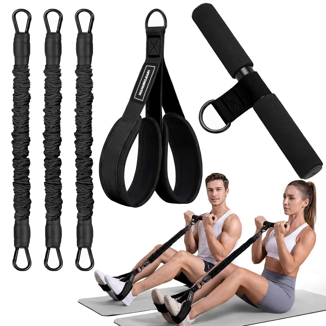 MANUEKLEAR Enhanced Multifunctional 3-Tube Pedal Resistance Bands with Adjustable Tension Handles for Comprehensive ABS, Waist, Arm, and Leg Training - Home Workout Equipment for Women