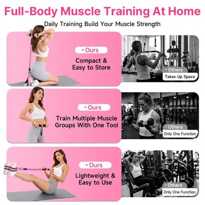 MANUEKLEAR Enhanced Multifunctional 3-Tube Pedal Resistance Bands with Adjustable Tension Handles for Comprehensive ABS, Waist, Arm, and Leg Training - Home Workout Equipment for Women