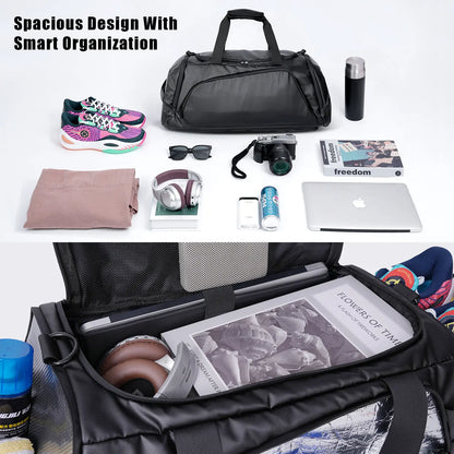Multi-Functional 40L Travel Sports Duffel Backpack - Waterproof, Insulated Front Pocket, Ventilated Shoe Compartment, Lightweight Design for Camping, Hiking, and Travel