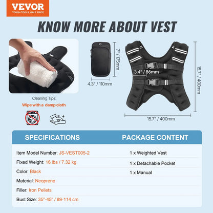 Vevor 12 lbs Weighted Vest with Reflective Stripe - Adjustable Body Weight Vest for Men and Women, Ideal for Strength Training, Running, Jogging, and Fitness Enhancement