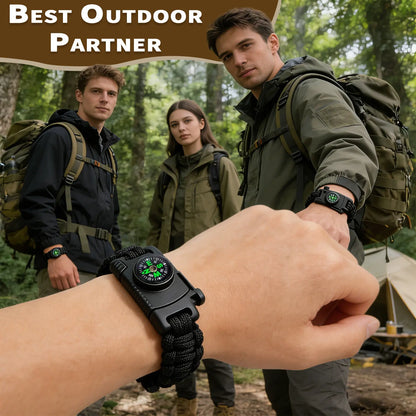 5-in-1 Multifunctional Disposable Paracord Bracelet - Fire Starter, Whistle, Compass, Mini Saw - Essential Outdoor Survival Gear for Hiking and Bushcraft Camping