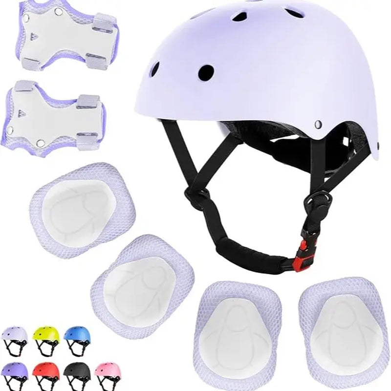 7-Piece Youth Protective Gear Set - Adjustable Helmet with Knee, Elbow, and Wrist Pads for Skateboarding, Biking, and Scootering (Ages 6-12)