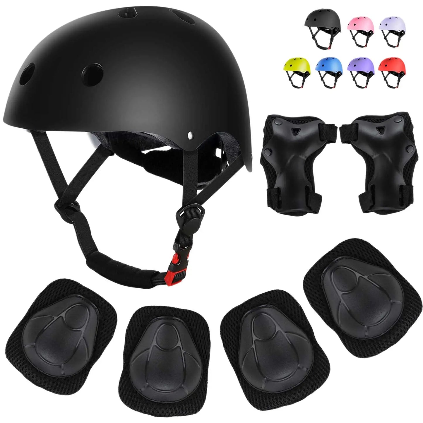 7-Piece Youth Protective Gear Set - Adjustable Helmet with Knee, Elbow, and Wrist Pads for Skateboarding, Biking, and Scootering (Ages 6-12)