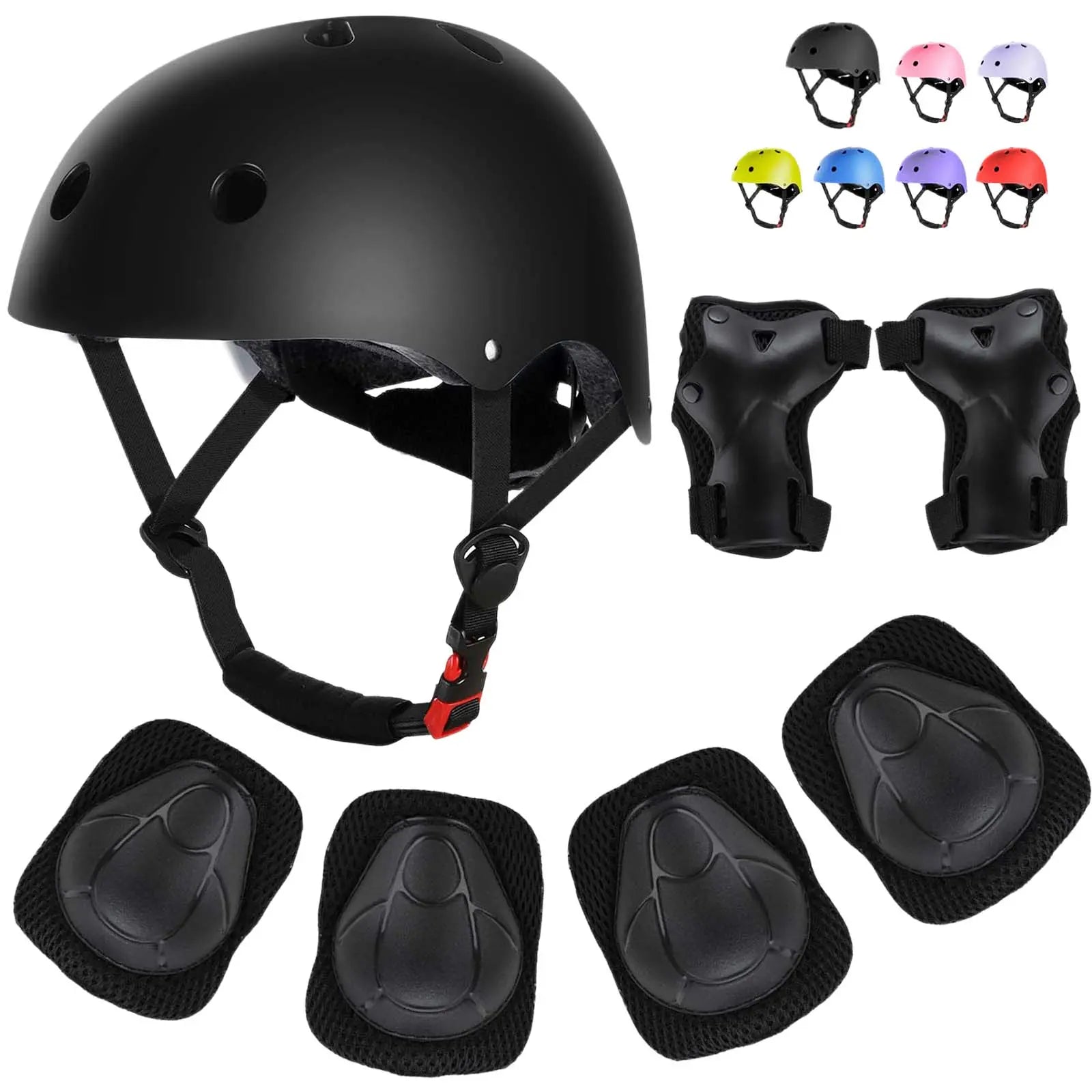 7-Piece Youth Protective Gear Set - Adjustable Helmet with Knee, Elbow, and Wrist Pads for Skateboarding, Biking, and Scootering (Ages 6-12)