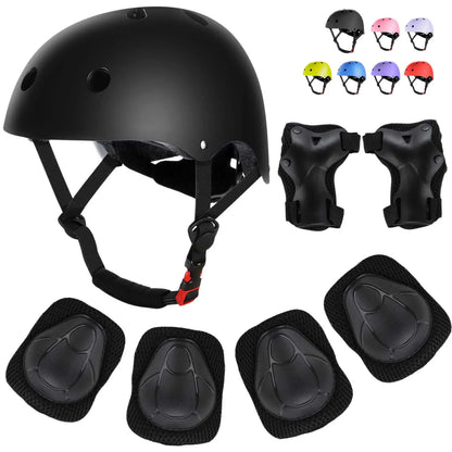 7-Piece Youth Protective Gear Set - Adjustable Helmet with Knee, Elbow, and Wrist Pads for Skateboarding, Biking, and Scootering (Ages 6-12)