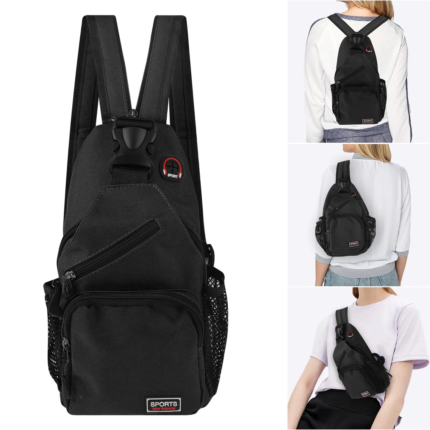 Waterproof Crossbody Chest Pack Sling Backpack for Travel - Unisex Black