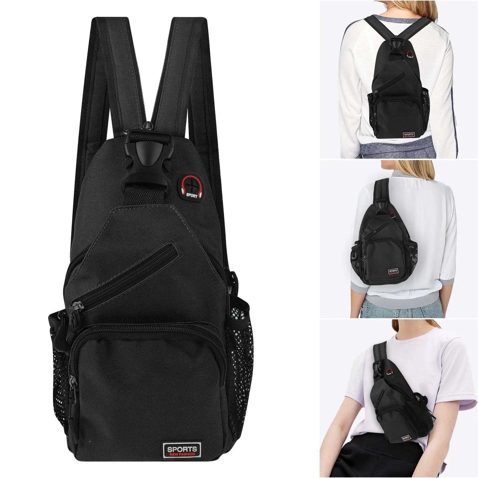 Waterproof Crossbody Chest Pack Sling Backpack for Travel - Unisex Black